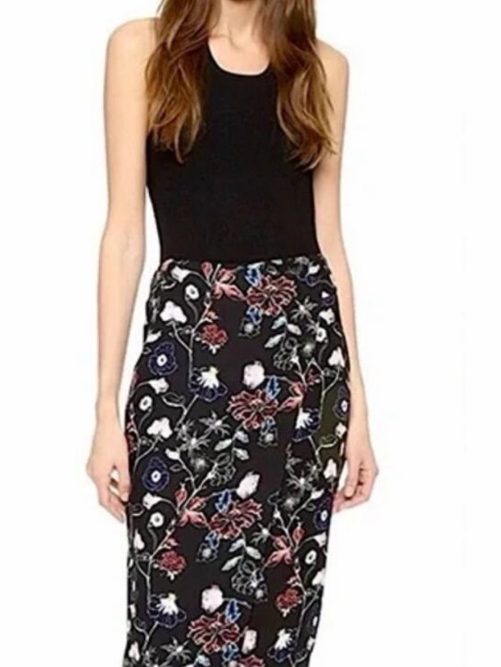 A.L.C. Women's Daniels Floral Print Silk Skirt Faux Wrap Attached Back Belt